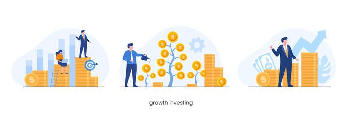 Growth money investment, passive income concept, investing, flat vector illustration for banner