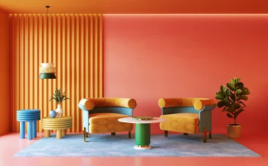 Gardinen Farbenfroh Colorful interior desing of living room, memphis concept, 3d render   © Василь Чейпеш