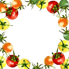 水彩厚塗りのカラフルプチトマトイラスト・正方形囲みフレーム