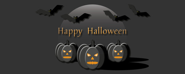 Happy halloween on darkness background, Halloween holiday party concept, paper cut design style.