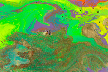 Green and violet marble abstract acrylic background. Vivid artwork texture. Agate ripple pattern.