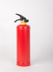 Dry powder fire extinguisher on white background