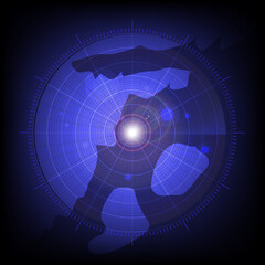 Vector illustration of radar in searching, Blue tone.