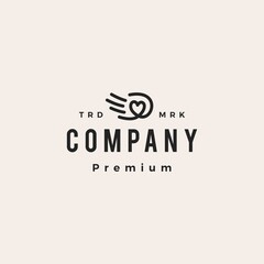 hand love heart care help hipster vintage logo vector icon illustration
