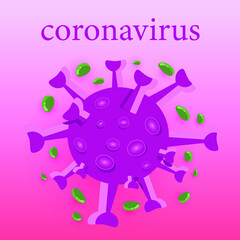 Coronavirus quarantine banner. Protection against dangerous virus. Pink coronavirus icon isolated on pink background with text Quarantine. Health care concept. Vector illustration