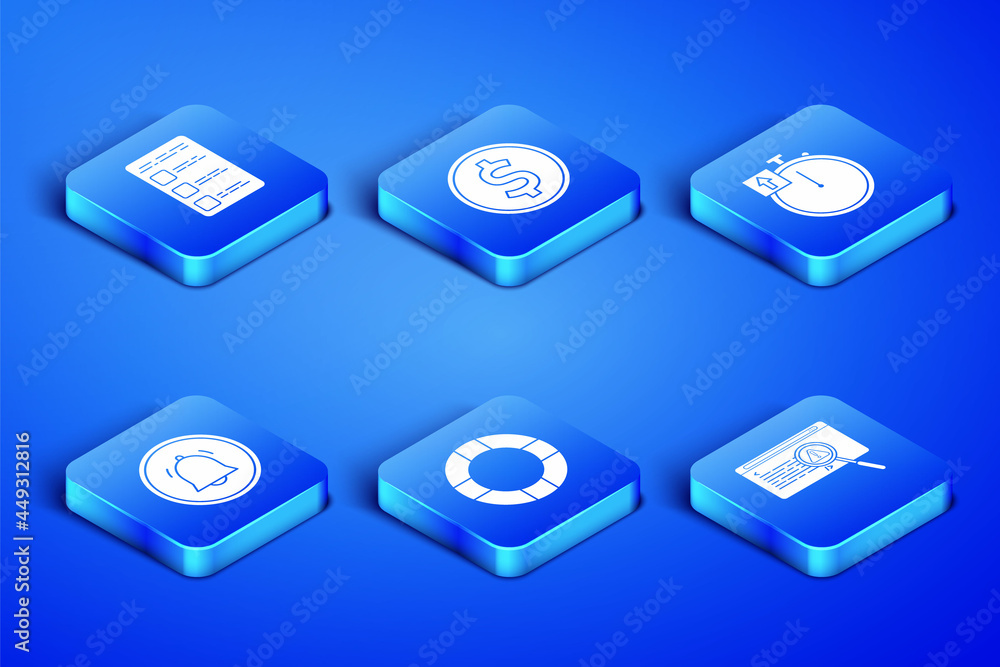 Poster set system bug concept, create account screen mobile, lifebuoy, button chat notification, coin money