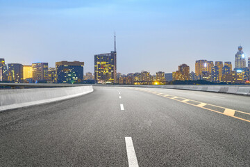 Expressway and urban skyline in Hangzhou, China