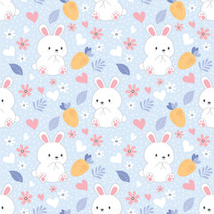 seamless pattern with bunnies and flowers