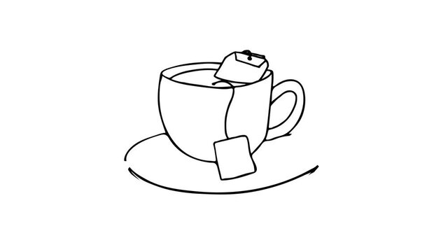 Doodle animation of tea cup with tea bag. Doodle drawing of tea cup. Drawing animation of tea cup