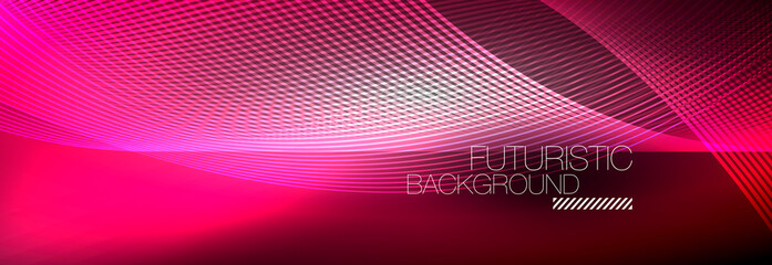 Abstract neon glowing light in the dark with waves. Shiny magic energy and motion concept, vector abstract wallpaper background