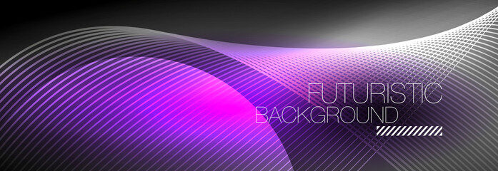 Abstract neon glowing light in the dark with waves. Shiny magic energy and motion concept, vector abstract wallpaper background