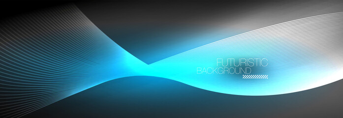 Abstract neon glowing light in the dark with waves. Shiny magic energy and motion concept, vector abstract wallpaper background