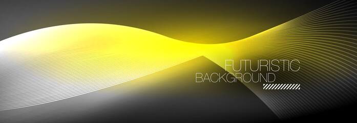 Abstract neon glowing light in the dark with waves. Shiny magic energy and motion concept, vector abstract wallpaper background