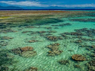 Great Barrier Reef with View to Mountains of the North Queensland Coast