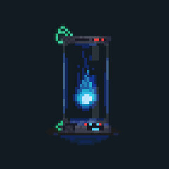 Pixel art blue fire globe in the lab tube.