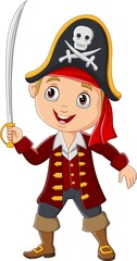 Cartoon pirate boy holding a sword 