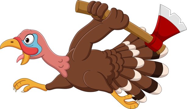 Cartoon turkey running with axe