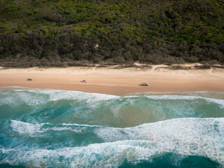 Aerial Photo of Beach Driving on Fraser Island