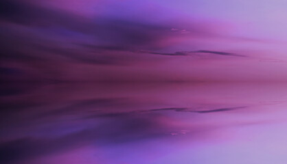 Beautiful blue violet purple pink background for design. Gradient. Reflection of clouds in the water at sunset. Web banner. Magical, mystical, fantasy, enchanted.