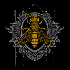 bee tribal vector illustration with engraving style