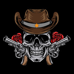 skull cowboy and guns vector illustration