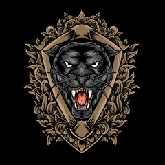 panther head vector illustration with engraving style