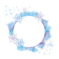 水彩画風タッチの雪の結晶フレーム