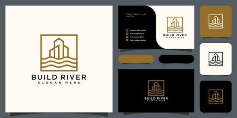 building river logo vector with business card design