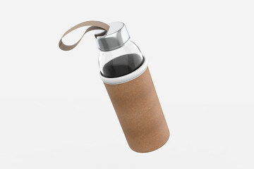 Glass Bottle with Pouch Mockup isolated on white background. 3d illustration