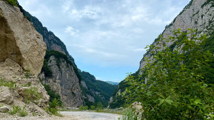 Beautiful view of the Gizeldon gorge on the road to Dargavs village, North Ossetia, Russia.