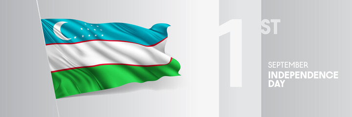 Uzbekistan happy independence day greeting card, banner vector illustration