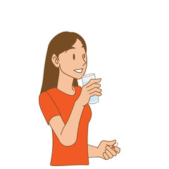 薬を飲む若い女性のイラスト