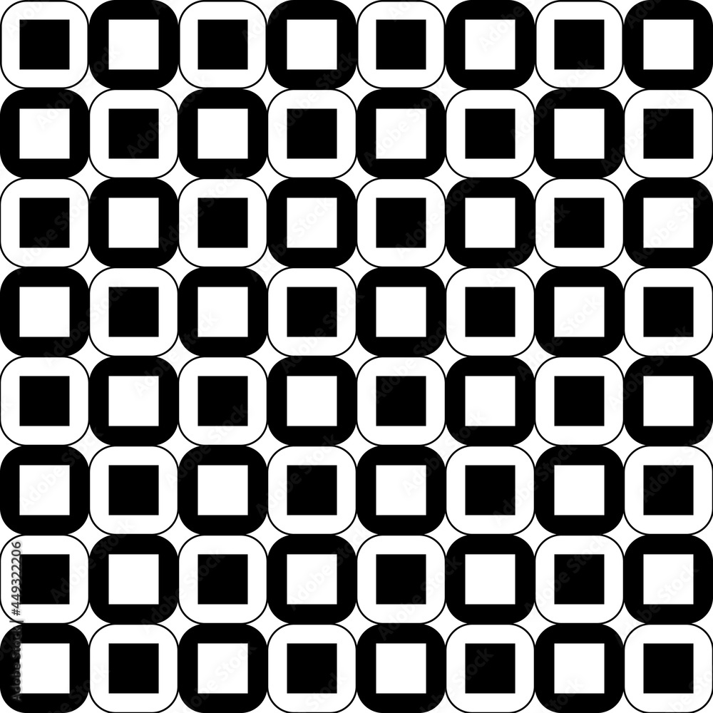 Poster rounded checkered cells with black and white squares. vector and seamless board.