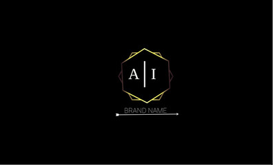 AI is a unique logo with a peasant design and royal golden color with black background.