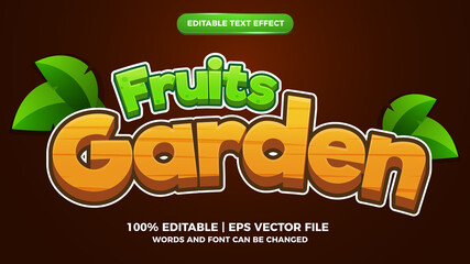 Editable text effect - fruits garden  cartoon comic style 3d template