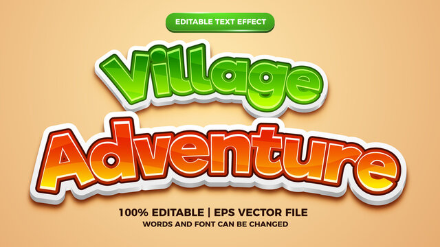 Editable text effect - village adventure cartoon comic style 3d template