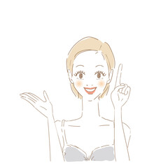 案内する女性　指差し