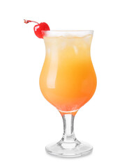 Glass of tasty Sex on the Beach cocktail on white background
