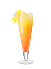Glass of tasty Sex on the Beach cocktail on white background