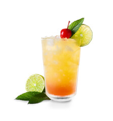 Glass of tasty Sex on the Beach cocktail on white background