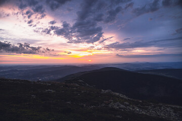 sunrise over the mountains in czech republic