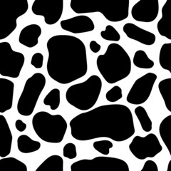 	 Vector black cow print pattern animal Seamless. Cow skin abstract for printing, cutting, and crafts Ideal for mugs, stickers, stencils, web, cover. wall stickers, home decorate and more.