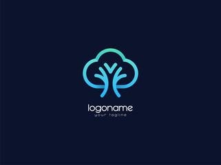 cloud and tree logo design template vector