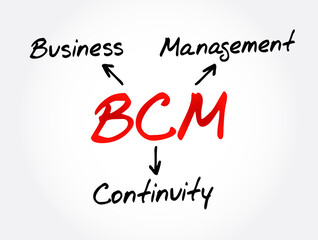 BCM - Business Continuity Management acronym, business concept background