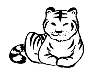 香箱座りの寅　水墨画　白黒