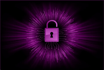 Closed Padlock on digital background, cyber security