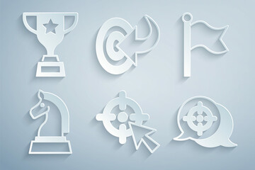 Set Target, Flag, Chess, and Award cup icon. Vector
