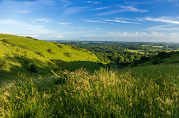 Beautiful views from the Devils Kneading Trough, Wye Downs near Ashford in Kent, south east England