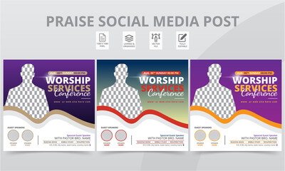 Best Praise Worship Revival Anniversary Conference Social Media Post and Event Online Flyer Layouts Template Design Pack.