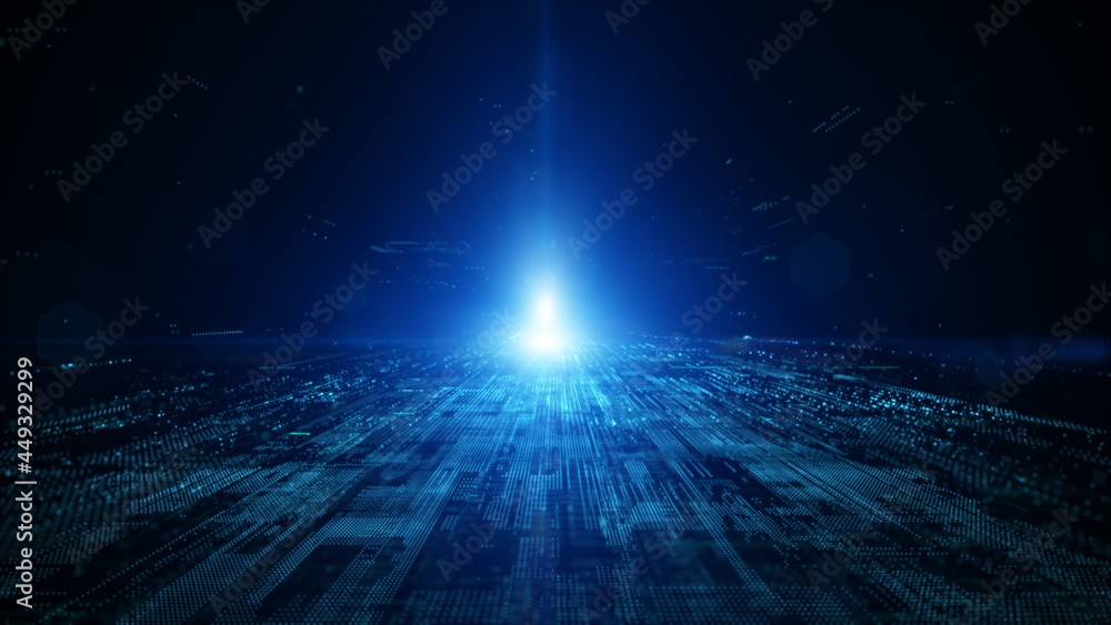 Fototapete Digital cyberspace with particles and Digital data network connections concept. Technology Abstract background.